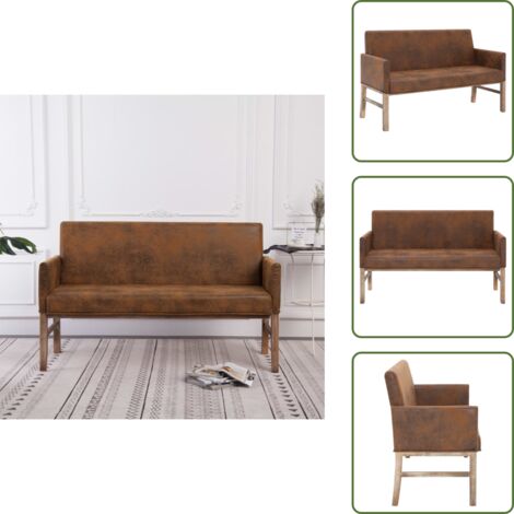 The Living Store Banco con reposabrazos piel de ante artificial marrón 140 cm - Banco con reposabrazos