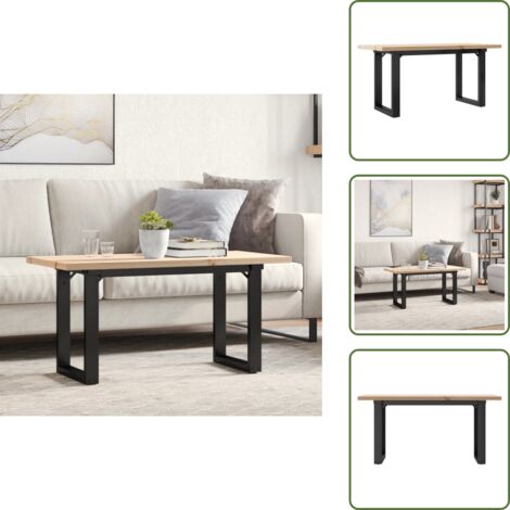 The Living Store Mesa de centro marco O madera maciza pino y acero 100x50x45,5cm - Mesa de salón