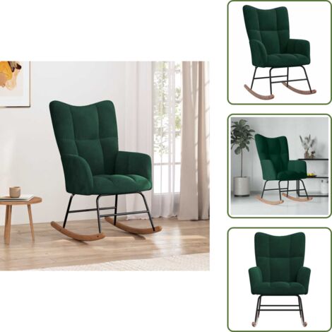 The Living Store Silla mecedora de terciopelo verde oscuro - Mecedora de terciopelo
