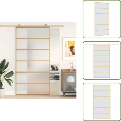 The Living Store Puerta corredera dorada de vidrio ESG esmerilado y aluminio - Puerta Corrediza de Vidrio