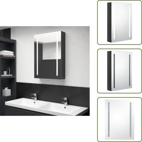 Espejo LED - vidaXL Armario de baño con espejo LED negro brillante 50x13x70 cm - Armario con luz LED
