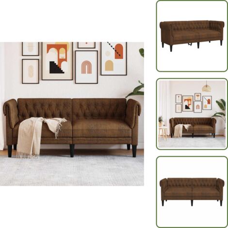 The Living Store Sofá chesterfield de 2 plazas tela marrón - Sofá de 2 plazas
