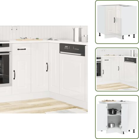 Cocina compacta - vidaXL Mueble cocina esquina Kalmar madera ingeniería blanco brillante - Mueble de cocina