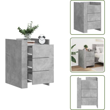Mesita de noche con cajones - vidaXL Mesita de noche madera de ingeniería gris hormigón 45x50x65 cm - Mesita de noche para dormitorio