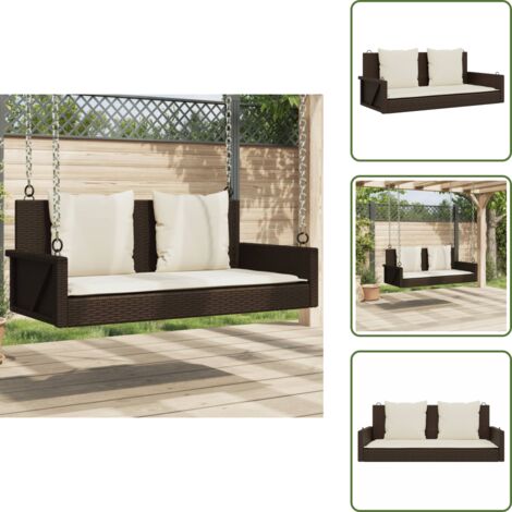 The Living Store Banco columpio con cojines ratán sintético marrón 119x56x48 cm - Muebles al aire libre