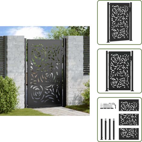 Puerta de jardín negra - vidaXL Puerta de jardín negra 100x150 cm acero diseño llama - Puerta de seguridad