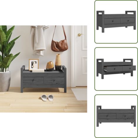 Banco de recibidor - vidaXL Banco de recibidor madera maciza de pino gris 80x40x43 cm - Banco de almacenamiento