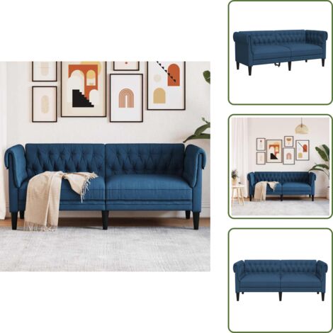 The Living Store Sofá Chesterfield de 2 plazas tela azul - Sofá azul