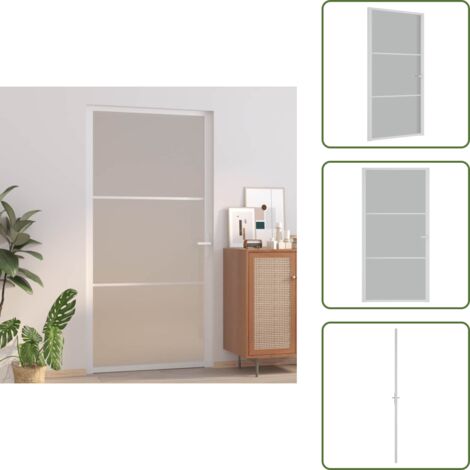 The Living Store Puerta interior de vidrio y aluminio blanco mate 102,5x201,5 cm - Vidrio templado