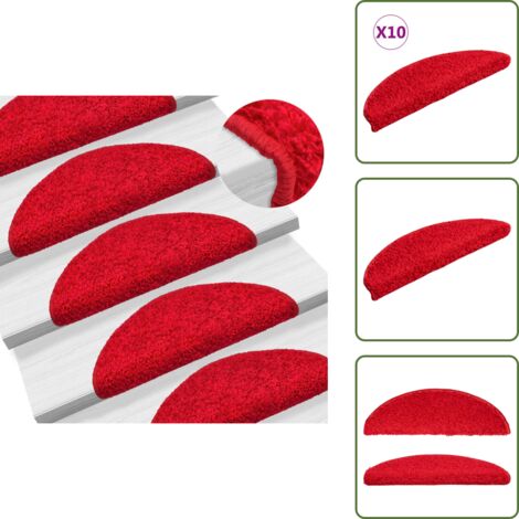 The Living Store Alfombrillas para escaleras 10 unidades 56x17x3 cm Rojo Semicircular - Alfombrillas semicirculares