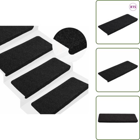 The Living Store Alfombrilla autoadhesiva de escalera 15 uds negro 65x24,5x3,5cm - Alfombra autoadhesiva