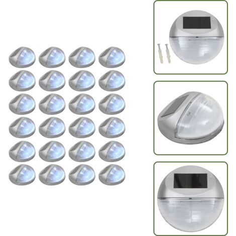 The Living Store Lámparas solares LED de pared exterior redonda 24 uds plateadas - Luz solar