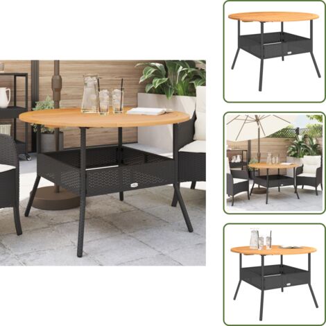 Mesa de jardín exterior - vidaXL Mesa de jardín superficie madera acacia ratán negro Ø110x71 cm - Mesa de jardín negra