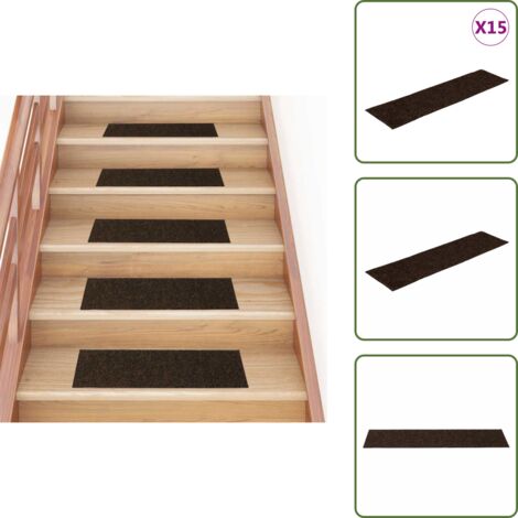 The Living Store Felpudos autoadhesivos para escaleras, 15 unidades, 76 x 20 cm, marrón, rectangulares - Tapete para escaleras
