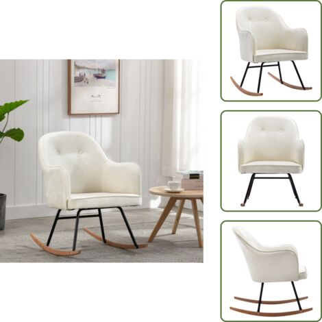 The Living Store Silla mecedora de terciopelo blanco crema - Mecedora de terciopelo