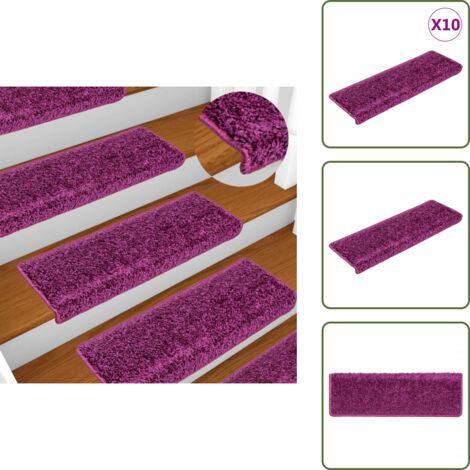 The Living Store Alfombrillas para escaleras 10 unidades 65x21x4 cm violeta borde rectangular - Alfombras antideslizantes