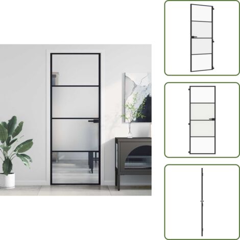 Puerta interior negra - vidaXL Puerta interior delgada negra vidrio y aluminio 76x201,5 cm - Puerta interior de cristal templado