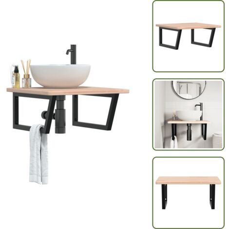 The Living Store Estante de lavabo de pared de acero y madera maciza de roble - Estante de lavabo