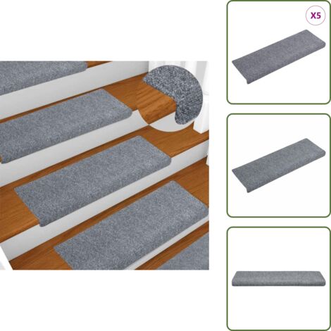 Tapete antideslizante - vidaXL Felpudos autoadhesivos para escaleras, 5 unidades, 65 x 21 x 4 cm, gris claro, borde rectangular - Alfombra para hogar