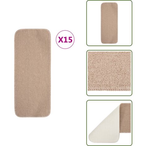 The Living Store Alfombrillas de escalera 15 uds beige rectangular 60x25 cm - Alfombra para escaleras