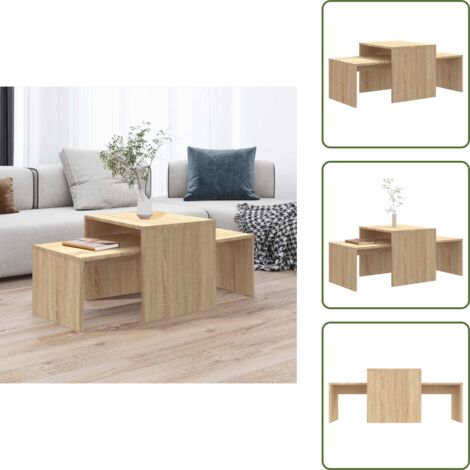 The Living Store Mesa de centro madera contrachapada color roble 100x48x40 cm - Mesa auxiliar