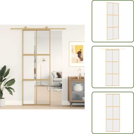 Puerta corredera aluminio - vidaXL Puerta corredera dorada de vidrio ESG transparente y aluminio - Puerta corredera moderna
