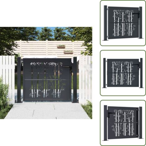 Puerta de jardín galvanizada - vidaXL Puerta de jardín antracita 100x75 cm acero diseño bambú - Puerta de jardín con cierre