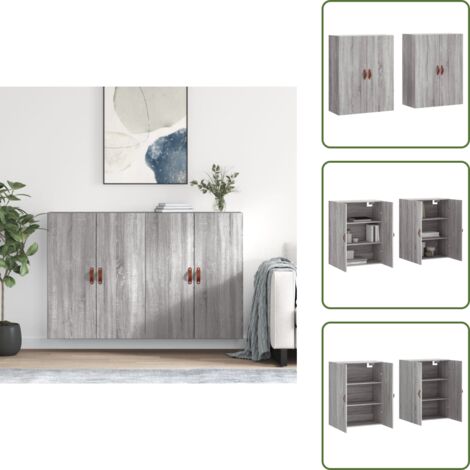 Armario de almacenamiento - vidaXL Armarios de pared 2 unidades gris Sonoma 69,5x34x90 cm - Armario de pared Sonoma