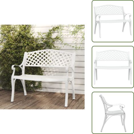 Banco de hierro - vidaXL Banco de jardín de aluminio fundido blanco 102 cm - Banco de jardín blanco
