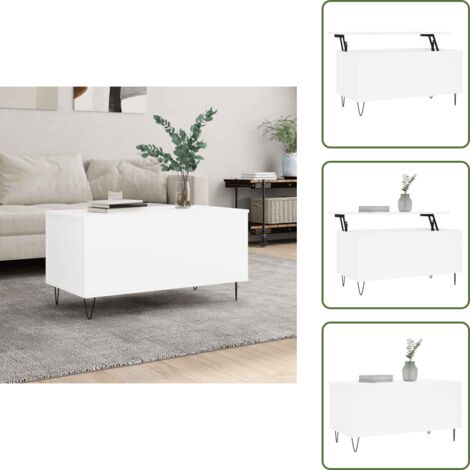 The Living Store Mesa de centro madera contrachapada blanco 90x44,5x45 cm - Mesa de salón