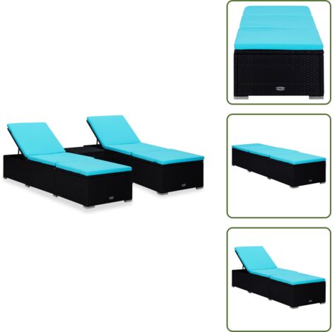 Tumbonas para jardín - vidaXL Tumbonas de jardín y mesita 3 piezas ratán sintético negro - Tumbonas para exteriores