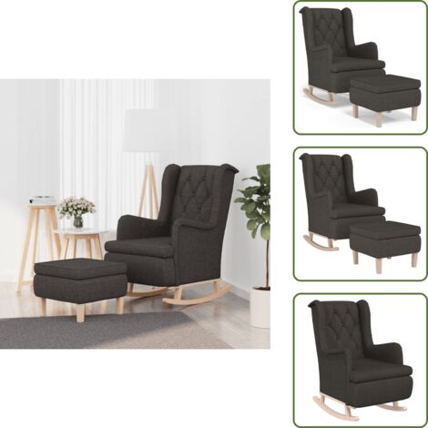 Silla de tela - vidaXL Sillón con patas mecedoras y taburete de tela gris oscuro - Silla con mecanismo de balanceo