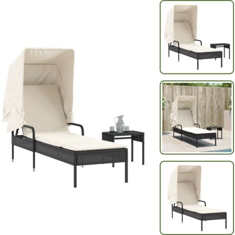 Tumbona ratán sintético - vidaXL Tumbona con capota y mesa ratán sintético negro - Tumbona con respaldo ajustable