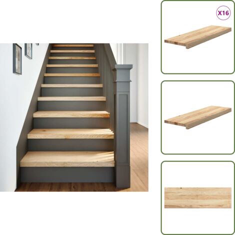 Madera de roble - vidaXL Peldaños de escalera 16 uds sin tratar 80x25x2 cm - Peldaños naturales