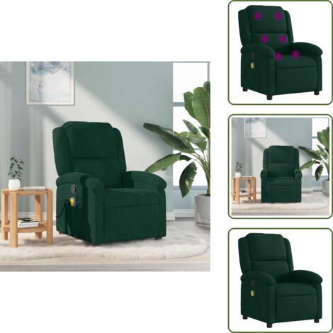 Asiento de terciopelo - vidaXL Sillón de masaje reclinable de terciopelo verde oscuro - Masaje sin calor