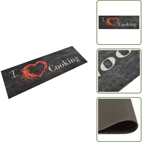 Cocina lavable - vidaXL Alfombra de cocina lavable terciopelo Cooking negro 60x180 cm - Cocina negra