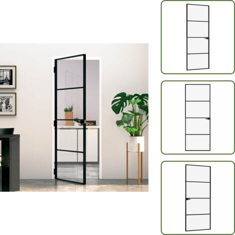 Puerta interior moderna - vidaXL Puerta de interior vidrio templado y aluminio negro 76x201,5 cm - Puerta interior de cristal