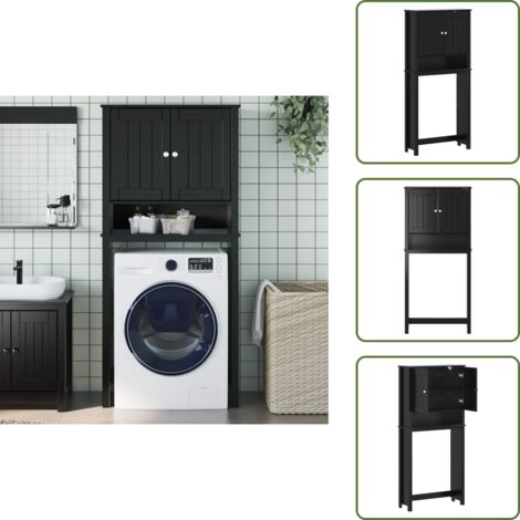 Almacenamiento de baño - vidaXL Mueble para lavadora BERG madera maciza negro 76x27x164,5 cm - Muebles de madera