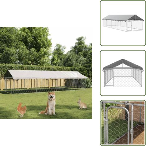 Perrera de acero - vidaXL Perrera de exterior con tejado 600x200x150 cm - Perrera con puerta