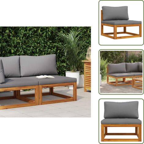The Living Store Sofá seccional central y cojín gris oscuros madera de acacia - Sofá de jardín