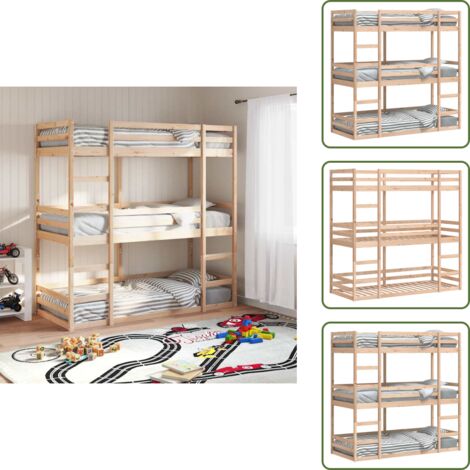 Cama de madera - vidaXL Litera triple de madera maciza de pino 80x200 cm - Cama de pino
