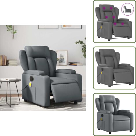 Reclinación eléctrica - vidaXL Sillón de masaje reclinable eléctrico cuero sintético gris - Asiento de cuero sintético