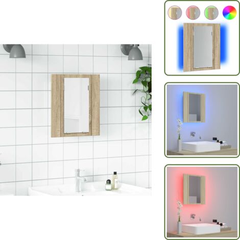 Armario de baño con luz RGB - vidaXL Armario espejo de baño LED acrílico roble Sonoma 40x12x45 cm - Armario de baño acrílico