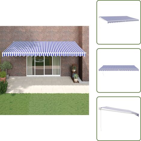 Toldo para terraza - vidaXL Toldo retráctil aluminio y tela azul y blanco 5x3 m - Toldo para patio