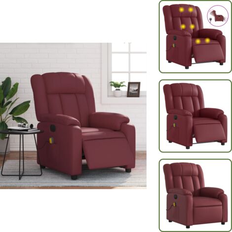 Asiento cómodo - vidaXL Sillón masaje reclinable eléctrico cuero sintético rojo tinto - Cuero sintético