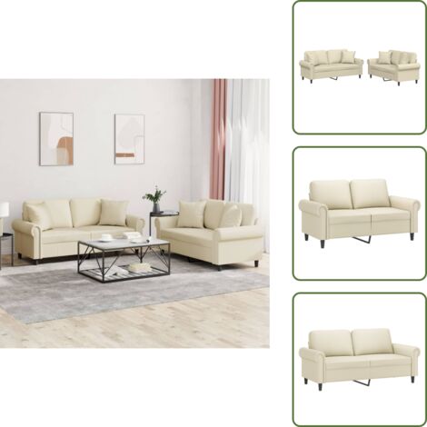 Sofá cuero sintético crema - vidaXL Juego de sofás con cojines 2 piezas cuero sintético color crema - Sofá con almohadas