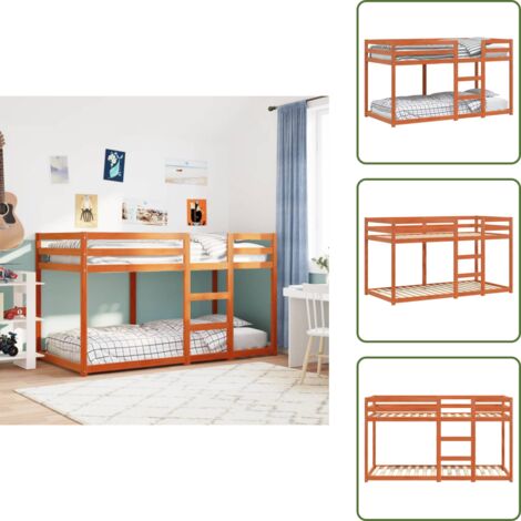 Litera para niños - vidaXL Litera de madera maciza de pino marrón cera 90x190 cm - Cama doble