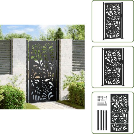 The Living Store Puerta de jardín negra 100x175 cm diseño ondulado de acero - Puerta de acero