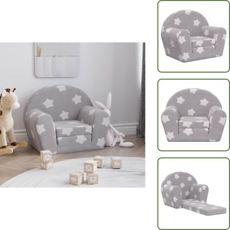 Sofá para niños - vidaXL Sofá cama de niños felpa suave gris claro con estrellas - Sofá cama con funda extraíble
