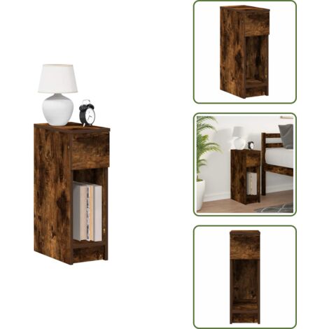 Madera de ingeniería - vidaXL Mesilla de noche con cajón roble ahumado 20x36x60 cm - Mesilla de noche con cajón (1/5)